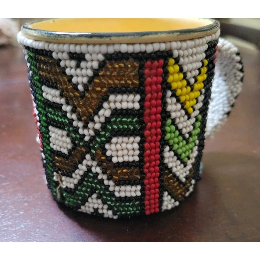 Mopani African Handcrafted Beaded Ceramic Mug with Colorful Art Pattern - Picture 7 of 8